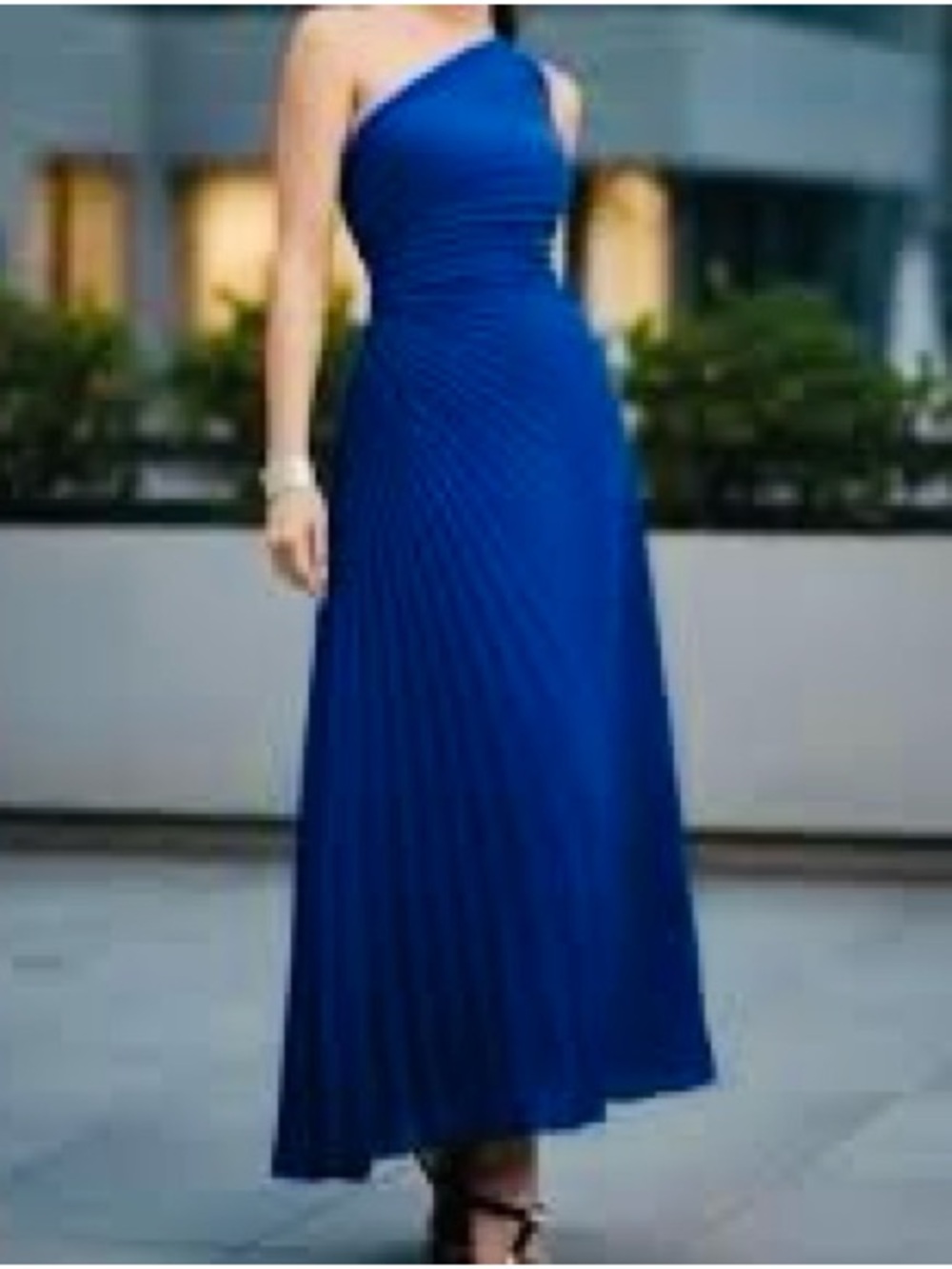 Elegant One-Shoulder Royal Blue Pleated Maxi Dress